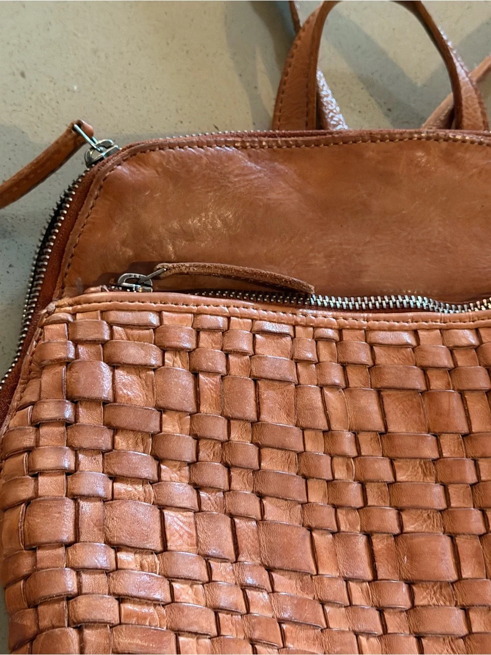 Woven Leather Backpack in Tan - Classic Everyday Carry